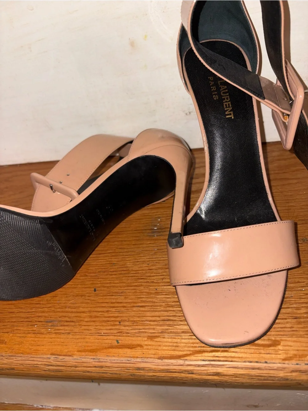 Saint Laurent Blush Patent Leather Ankle Strap Heels - Picture 5 of 5